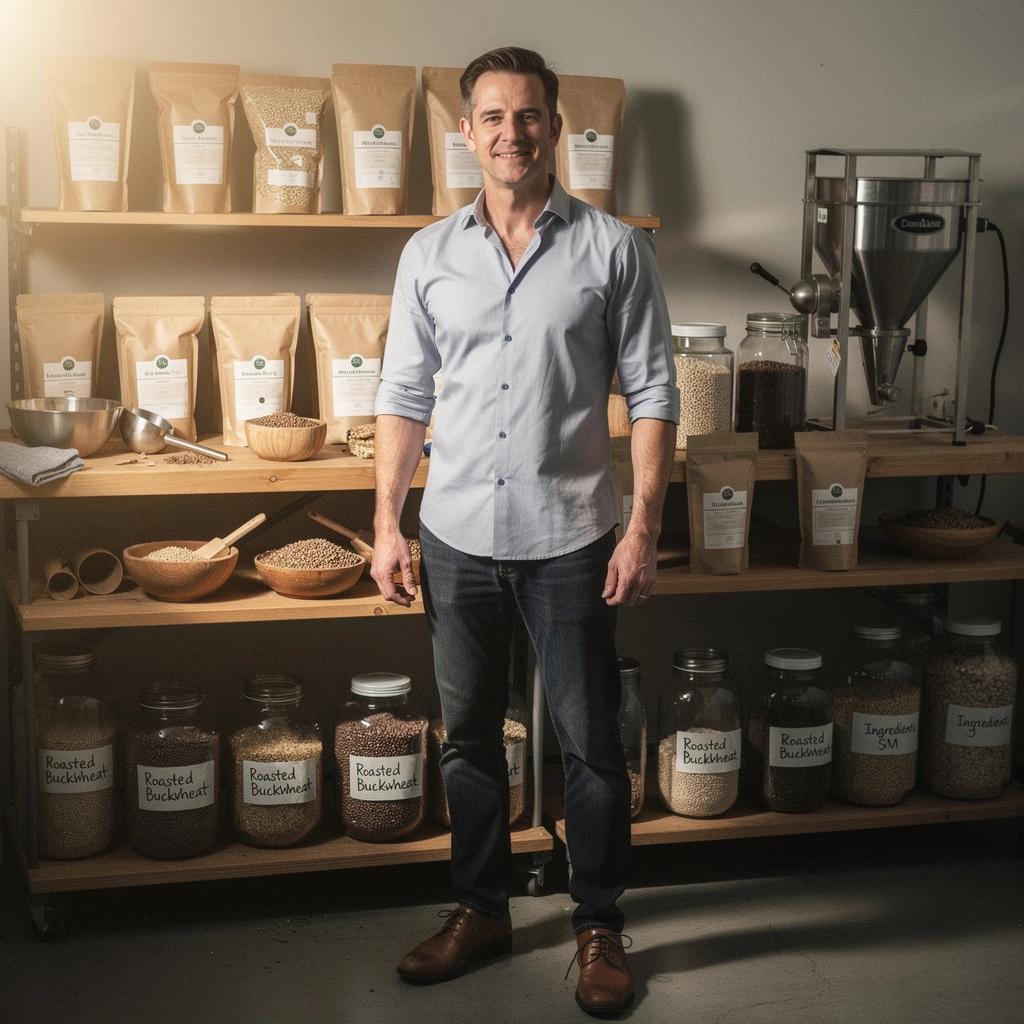 Forró hajdina tea gőzölög egy elegáns teáscsészében, mellette egy fakanál.